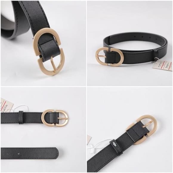 DWCVEKY Womens Belts for Jeans, CR Black Leather Belt Women, 1\